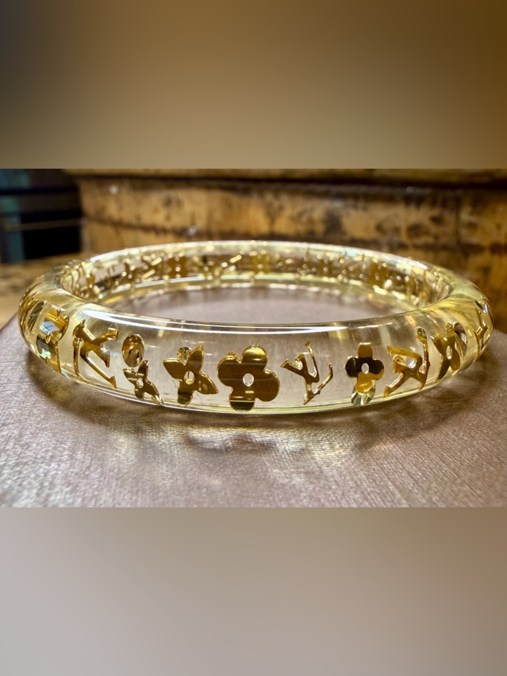 Louis Vuitton Clear Resin Inclusion Monogram Bangle Bracelet - Picture 2 of 10
